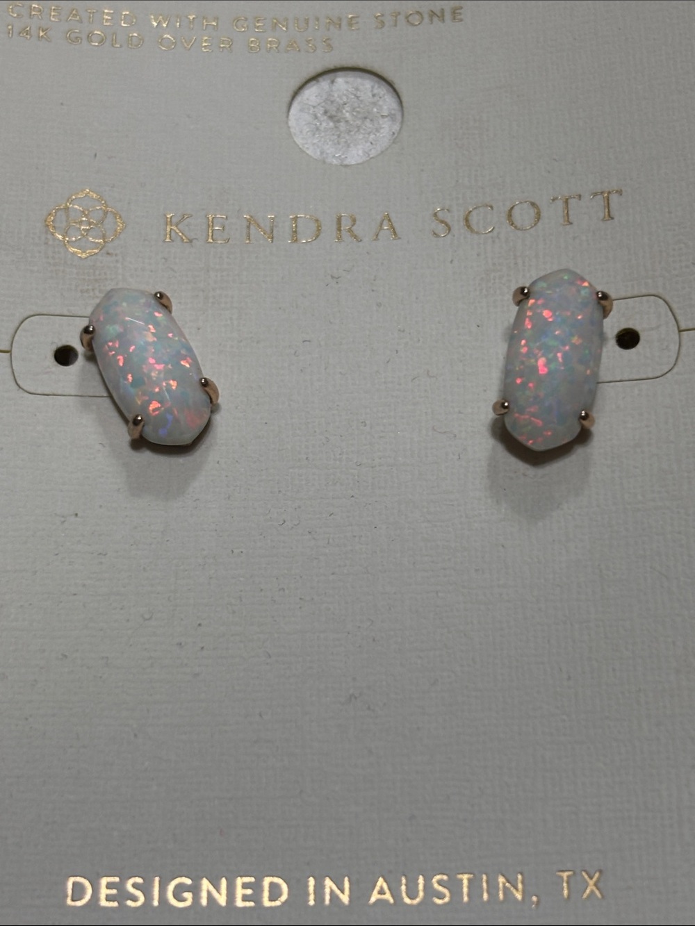 Kendra Scott Opal Glass Stud Earrings in White with Pink Flashes